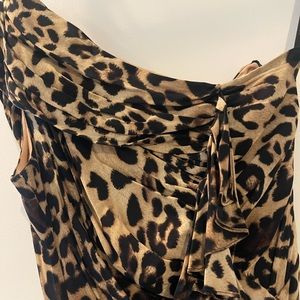 One shoulder animal print cocktail dress - hits just below the knee.